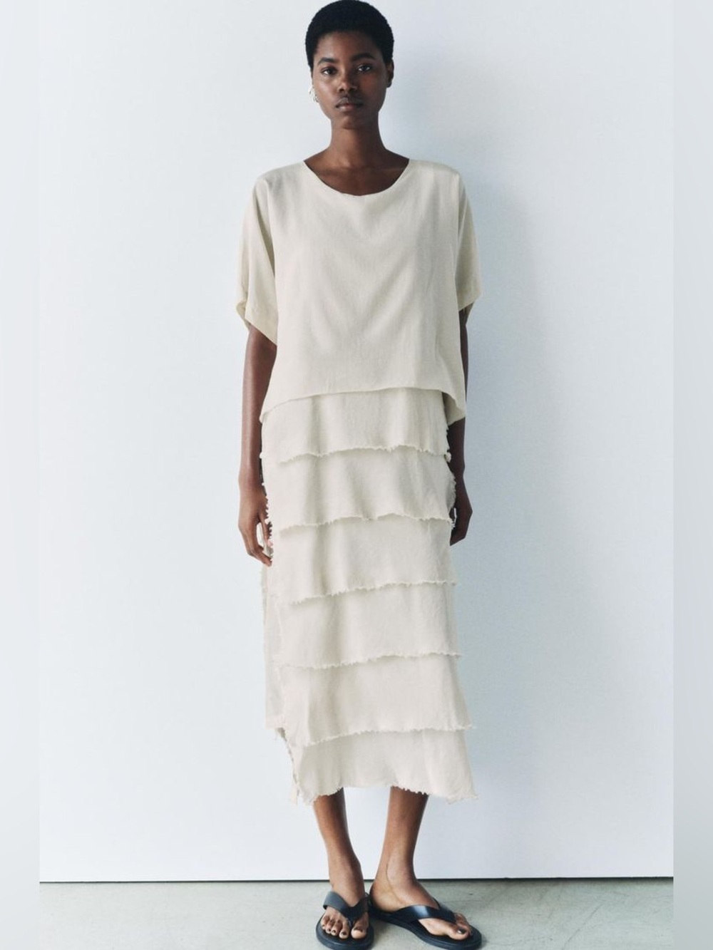 Zara S Cream Layered Midi Dress